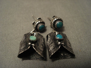 One Of The Most Detailed Ever Vintage Navajo Native American Jewelry jewelry 'Turquoise Vest' Snake Eye Earrings-Nativo Arts