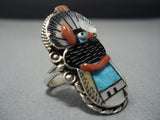 One Of The Most Detailed Zuni Turquoise Coral Sterling Silver Ring-Nativo Arts