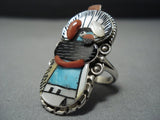One Of The Most Detailed Zuni Turquoise Coral Sterling Silver Ring-Nativo Arts