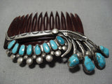 One Of The Most Intrciate Vintage Native American Jewelry Navajo Turquoise Sterling Silver Hair Barrette-Nativo Arts