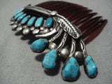 One Of The Most Intrciate Vintage Native American Jewelry Navajo Turquoise Sterling Silver Hair Barrette-Nativo Arts