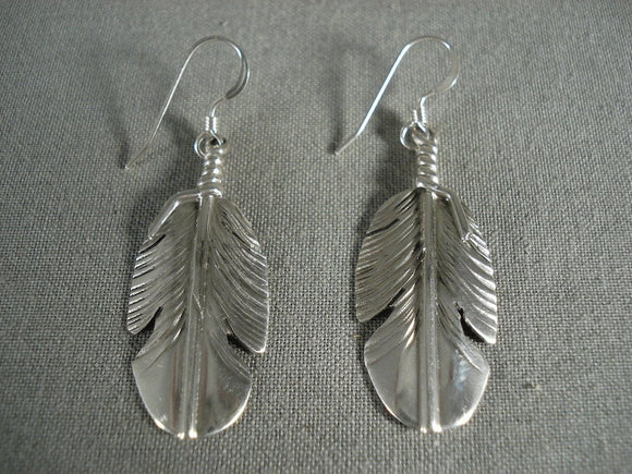 One Of The Most Talented Modernistic Navajo Feather Native American Jewelry Silver Earrings-Nativo Arts