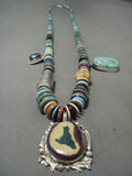 One Of The Most Unique Ever Vintage Navajo Turquoise Agate Native American Jewelry Silver Necklace-Nativo Arts