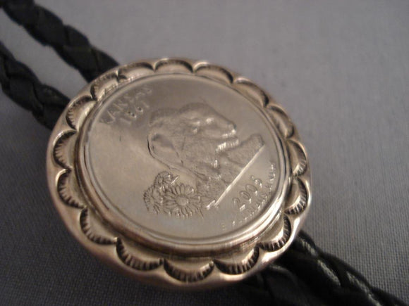 One Of The Most Unique Kee Joe Native American Jewelry Silver Coin Bolo Tie-Nativo Arts