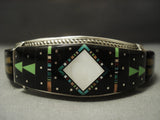 One Of The Most Unique Navajo Turquoise Inlaid Sterling Native American Jewelry Silver Clasp Bracelet!-Nativo Arts