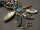 ONE OF THE MOST UNIQUE VINTAGE NAVAJO TURQUOISE SILVER SQUASH BLOSSOM NECKLACE-Nativo Arts