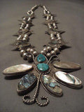 ONE OF THE MOST UNIQUE VINTAGE NAVAJO TURQUOISE SILVER SQUASH BLOSSOM NECKLACE-Nativo Arts