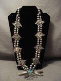 ONE OF THE MOST UNIQUE VINTAGE NAVAJO TURQUOISE SILVER SQUASH BLOSSOM NECKLACE-Nativo Arts