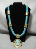 One Of The Most Unique Vintage Santo Domingo Turquoise Brass Native American Jewelry Silver Necklace-Nativo Arts
