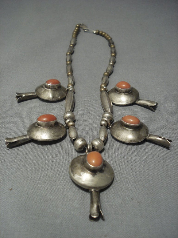 One Of The Oldest Signed Yazzie Vintage Coral Navajo Sterling Native American Jewelry Silver Necklace-Nativo Arts