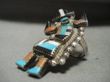 One Of The Tallest Vintag Zuni Dancing Kachina Turquoise Native American Jewelry Silver Ring Old-Nativo Arts
