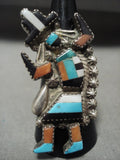 One Of The Tallest Vintag Zuni Dancing Kachina Turquoise Native American Jewelry Silver Ring Old-Nativo Arts