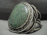 One Of The Widest Ever Vintage Navajo Green Turquoise Native American Jewelry Silver Bracelet-175 Grams!-Nativo Arts