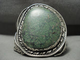 One Of The Widest Ever Vintage Navajo Green Turquoise Native American Jewelry Silver Bracelet-175 Grams!-Nativo Arts