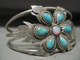 Opal Of The Flower Wide Vintage Navajo Tears Of Joy Turquoise Native American Jewelry Silver Bracelet-Nativo Arts