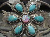 Opal Of The Flower Wide Vintage Navajo Tears Of Joy Turquoise Native American Jewelry Silver Bracelet-Nativo Arts