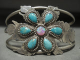 Opal Of The Flower Wide Vintage Navajo Tears Of Joy Turquoise Native American Jewelry Silver Bracelet-Nativo Arts