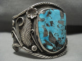Opilent Vintage Navajo Persin Turquoise Native American Jewelry Silver Leaf Bracelet-Nativo Arts