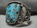 Opilent Vintage Navajo Persin Turquoise Native American Jewelry Silver Leaf Bracelet-Nativo Arts