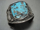 Opilent Vintage Navajo Persin Turquoise Native American Jewelry Silver Leaf Bracelet-Nativo Arts