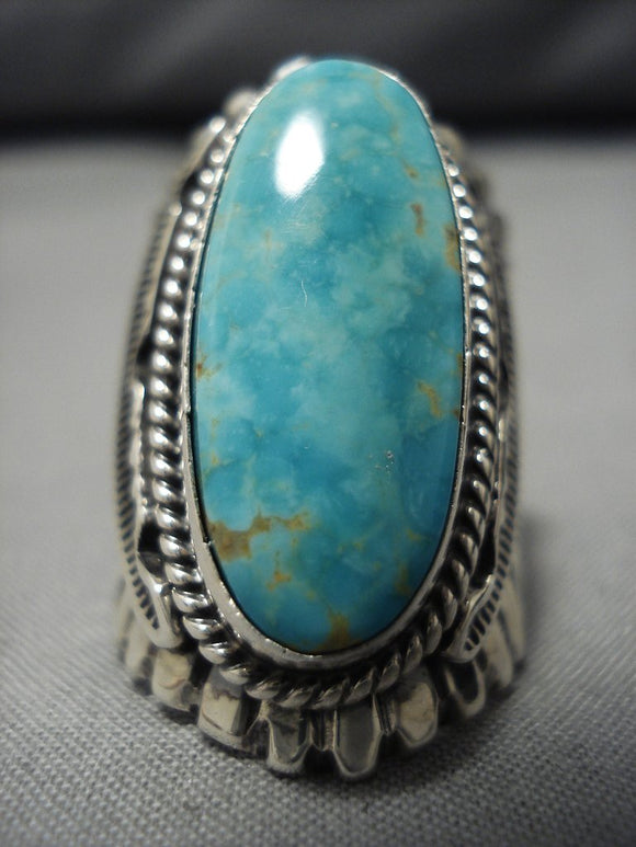Opuelnt Vintage Navajo #8 Turquoise Sterling Silver Ring Native 