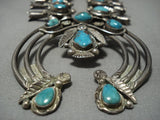 Opulelnt Vintage Native American Jewelry Navajo Turquoise Sterling Silver Squash Blossom Necklace-Nativo Arts