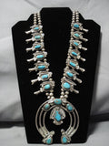 Opulelnt Vintage Native American Jewelry Navajo Turquoise Sterling Silver Squash Blossom Necklace-Nativo Arts