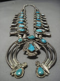 Opulelnt Vintage Native American Jewelry Navajo Turquoise Sterling Silver Squash Blossom Necklace-Nativo Arts