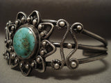 Opulent 1930's Vintage Navajo Native American Jewelry jewelry Twist Shank Natural Green Turquoise Bracelet-Nativo Arts