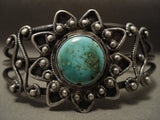 Opulent 1930's Vintage Navajo Native American Jewelry jewelry Twist Shank Natural Green Turquoise Bracelet-Nativo Arts