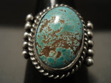 Opulent Domed #8 Turquoise Vintage Navajo Native American Jewelry Silver Ring-Nativo Arts