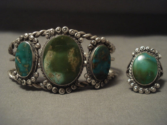 Opulent 'Early Deposit' 1900's Royston Turquoise Native American Jewelry Silver Bracelet Ring Set-Nativo Arts
