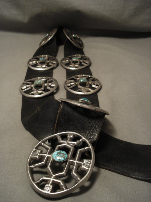 Opulent Early & Important Vintage Navajo Yeibichai Turquoise Native American Jewelry Silver Concho Belt-Nativo Arts