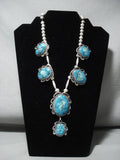 Opulent Extremely Rare Vintage Navajo Blue Thunder Turquoise Native American Jewelry Silver Necklace-Nativo Arts