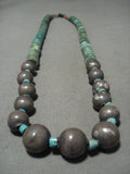 Opulent Hand Cut Royston Turquoise Hiehsi Native American Jewelry Silver Ball Vintage Navajo Necklace-Nativo Arts