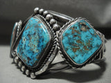 Opulent Heavy Vintage Navajo Old Pilot Mntn Turquoise Native American Jewelry Silver Bracelet-Nativo Arts