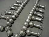 Opulent 'Huge Handmade Native American Jewelry Silver Bead' Vintage Navajo Squash Blossom Necklace-Nativo Arts