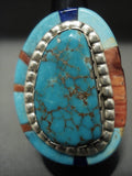Opulent Huge Vintage Navajo 'Side Turquoise' Spiny Oyster Native American Jewelry Silver Ring-Nativo Arts