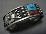Opulent Inside Silver Work Vintage Native American Navajo Turquoise Sterling Silver Bracelet Old-Nativo Arts