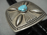 Opulent Jennifer Vintage Native American Jewelry Navajo Lone Mountain Turquoise Sterling Silver Bolo Tie-Nativo Arts