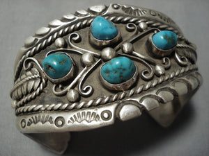 Opulent Lester Jackson Turquoise Vintage Native American Jewelry Navajo Sterling Silver Bracelet Old-Nativo Arts