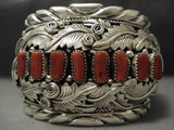 Opulent Modernistic Navajo Chunk Coral Native American Jewelry Silver Garden Sterling Bracelet-Nativo Arts