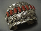Opulent Modernistic Navajo Chunk Coral Native American Jewelry Silver Garden Sterling Bracelet-Nativo Arts
