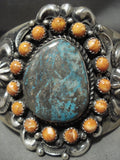 Opulent Navajo Harry Morgan Turquoise Cirulcar Shell Native American Jewelry Silver Repoussed Bracelet-Nativo Arts