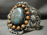 Opulent Navajo Harry Morgan Turquoise Cirulcar Shell Native American Jewelry Silver Repoussed Bracelet-Nativo Arts
