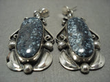Opulent Navajo New Lander Blue Turquoise Native American Jewelry Silver Earrings-Nativo Arts