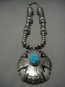 Opulent Norm Woody Vintage Native American Navajo Turquoise Sterling Silver Tubule Necklace-Nativo Arts