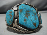 Opulent Signed Vintage Native American Navajo Spiderweb Turquoise Sterling Silver Bracelet Old-Nativo Arts