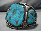 Opulent Signed Vintage Native American Navajo Spiderweb Turquoise Sterling Silver Bracelet Old-Nativo Arts