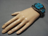 Opulent Signed Vintage Native American Navajo Spiderweb Turquoise Sterling Silver Bracelet Old-Nativo Arts